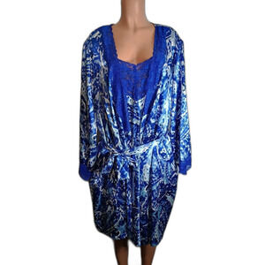 Amoureuse Elegant Blue Lace Trim Women's Gown & Robe Size Large